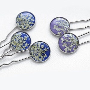 Real flowers hair stick pins girls Floral hair pin resin Dry flowers hair pick stick Vegan image 1