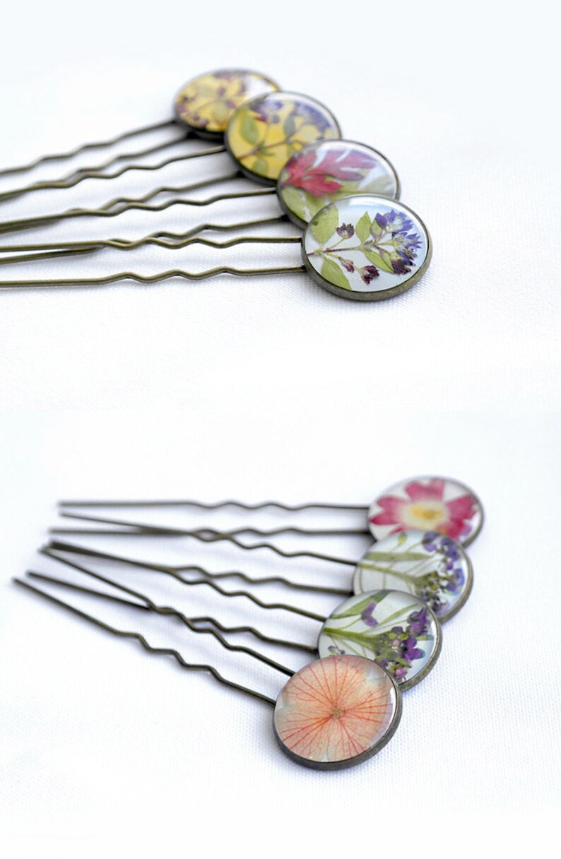 Real flower hair stick resin Dry flower hair pin for girl Pressed flowers image 3