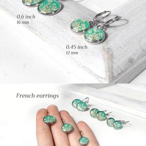 Real flower earrings resin drop earrings dry flower Pressed flower earrings Mint