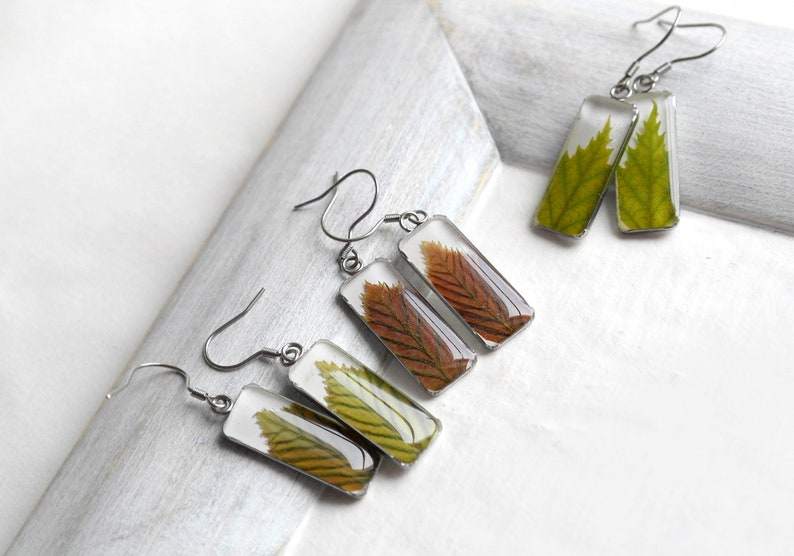 Green leaf earrings resin Dried flower earrings Pressed leaf real flowers earrings image 9