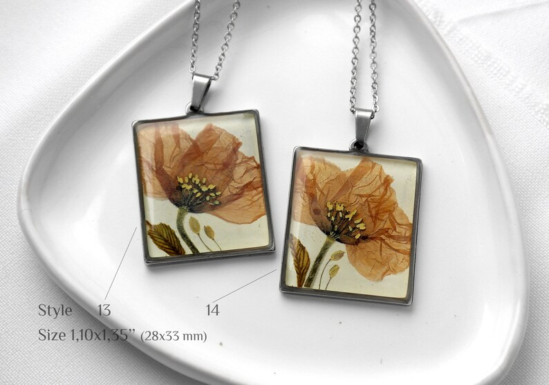 Pressed flower necklace resin Real flower necklace Poppy Birth flower pendant Birth month necklace August birthday necklace image 6