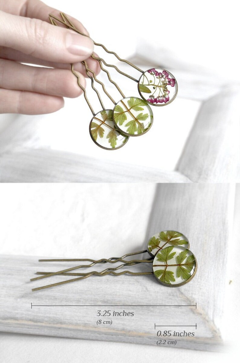 Real flower hair stick resin Dry flower hair pin for girl Pressed flowers image 1