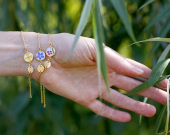 Real pressed flower bracelet resin Mini bracelet forget me not Initial bracelet chain Dry flowers