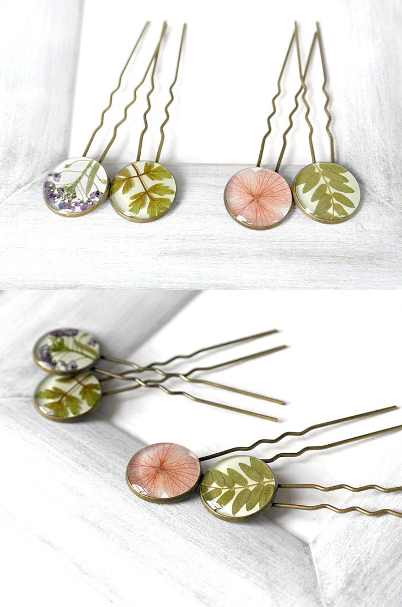 Real flower hair stick resin Dry flower hair pin for girl Pressed flowers image 2