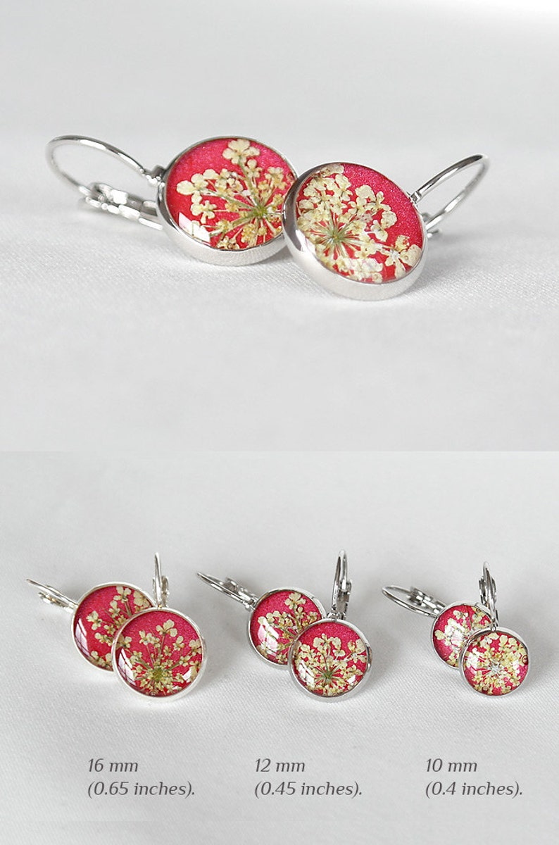 Pressed flower earrings resin Red real flower earrings Botanical romantic earrings Valentines image 7