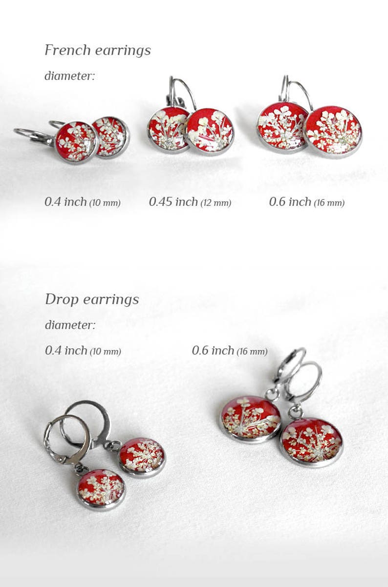 Pressed flower earrings resin Red real flower earrings Botanical romantic earrings Valentines image 2