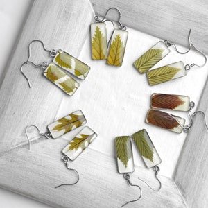 Green leaf earrings resin Dried flower earrings Pressed leaf real flowers earrings image 4