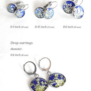 Real flower earrings resin drop earrings dry flower Pressed flower earrings Blue