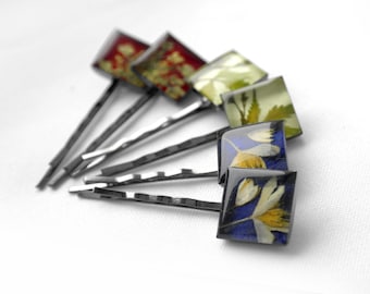 Real flower bobby pins set of 2 Resin hair clip Pressed flower Square bobby pin hair pin Resin bobby pins dry flower