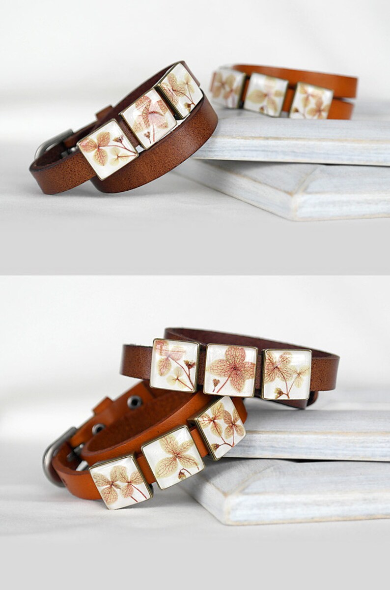 Boho bracelet wrap bracelet flower leather bracelet for birthday gift for women Unique bracelet for sister Pressed flower jewelry wife gifts