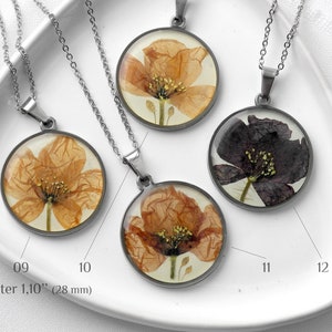 Pressed flower necklace resin Real flower necklace Poppy Birth flower pendant Birth month necklace August birthday necklace image 5