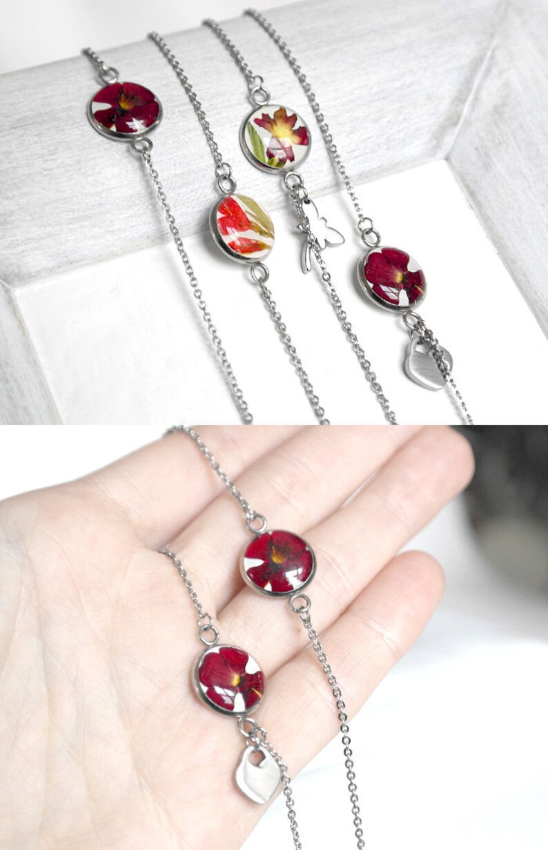 Love bracelet Heart bracelet her Chain bracelet Wedding bracelet for bridesmaid gift friendship bracelet red flower Delicate bracelet women
