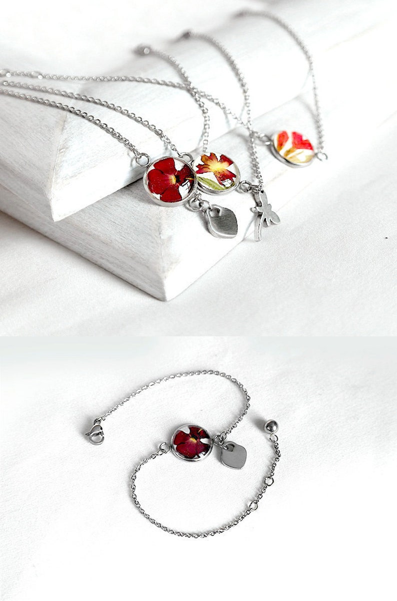 Love bracelet Heart bracelet her Chain bracelet Wedding bracelet for bridesmaid gift friendship bracelet red flower Delicate bracelet women
