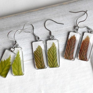 Green leaf earrings resin Dried flower earrings Pressed leaf real flowers earrings image 10