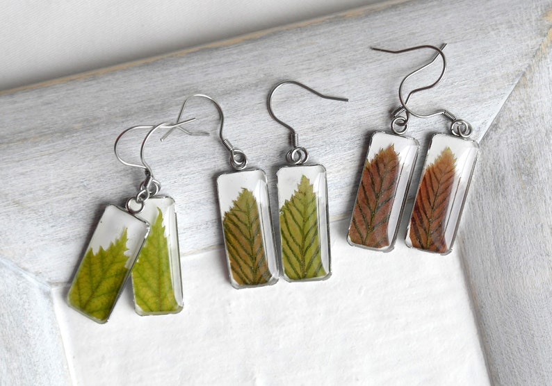 Green leaf earrings resin Dried flower earrings Pressed leaf real flowers earrings image 10