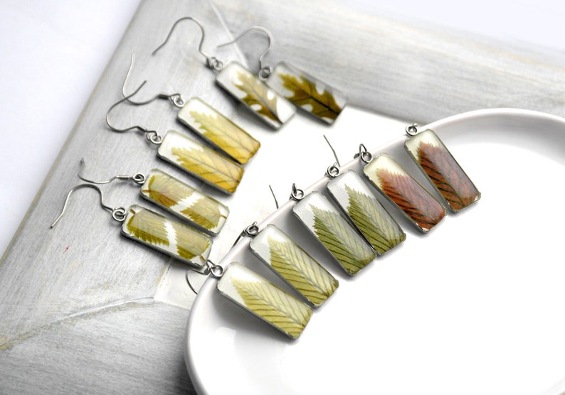 Green leaf earrings resin Dried flower earrings Pressed leaf real flowers earrings image 7