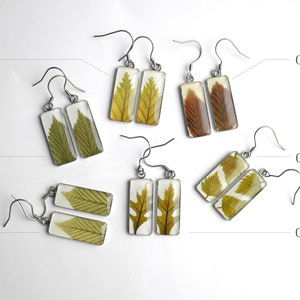 Green leaf earrings resin Dried flower earrings Pressed leaf real flowers earrings image 5