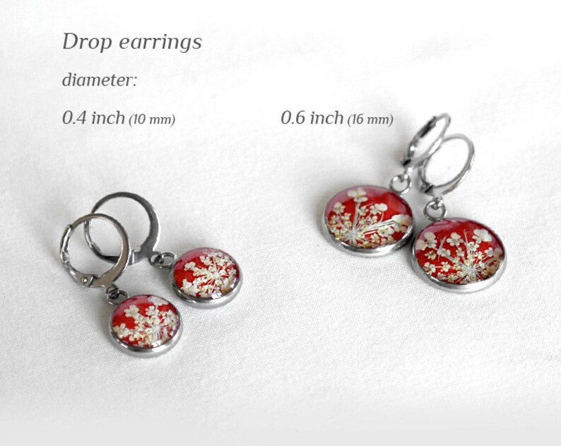 Real flower earrings resin drop earrings dry flower Pressed flower earrings Red