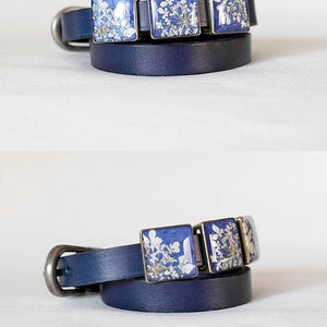 Blue double wrap bracelet Real flower resin Dry flower bracelet leather Resin wrap bracelet anniversary Romantic bracelet pressed flower image 5