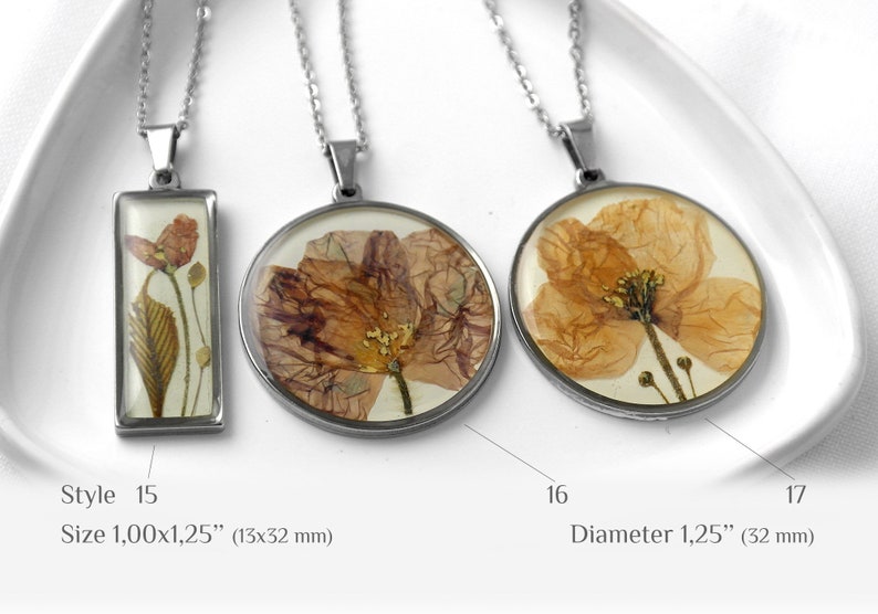 Pressed flower necklace resin Real flower necklace Poppy Birth flower pendant Birth month necklace August birthday necklace image 7