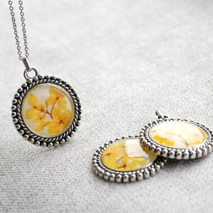 Yellow real flower necklace Boho necklace Real flowers pendant Long bohemian necklace image 3