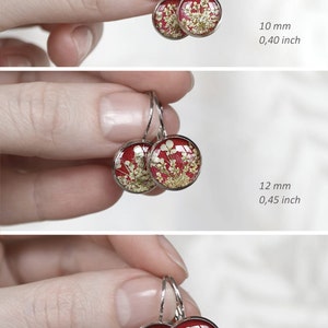 Pressed flower earrings resin Red real flower earrings Botanical romantic earrings Valentines image 4