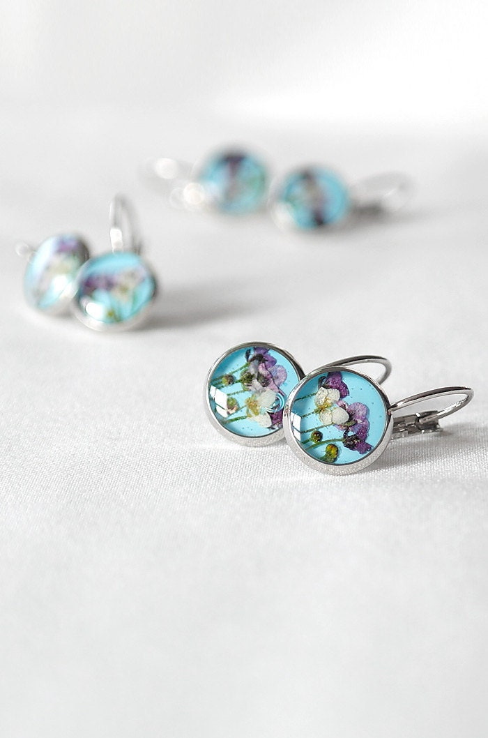 Pressed Flower Earrings Resin Flower Earrings Real Flower Etsy UK