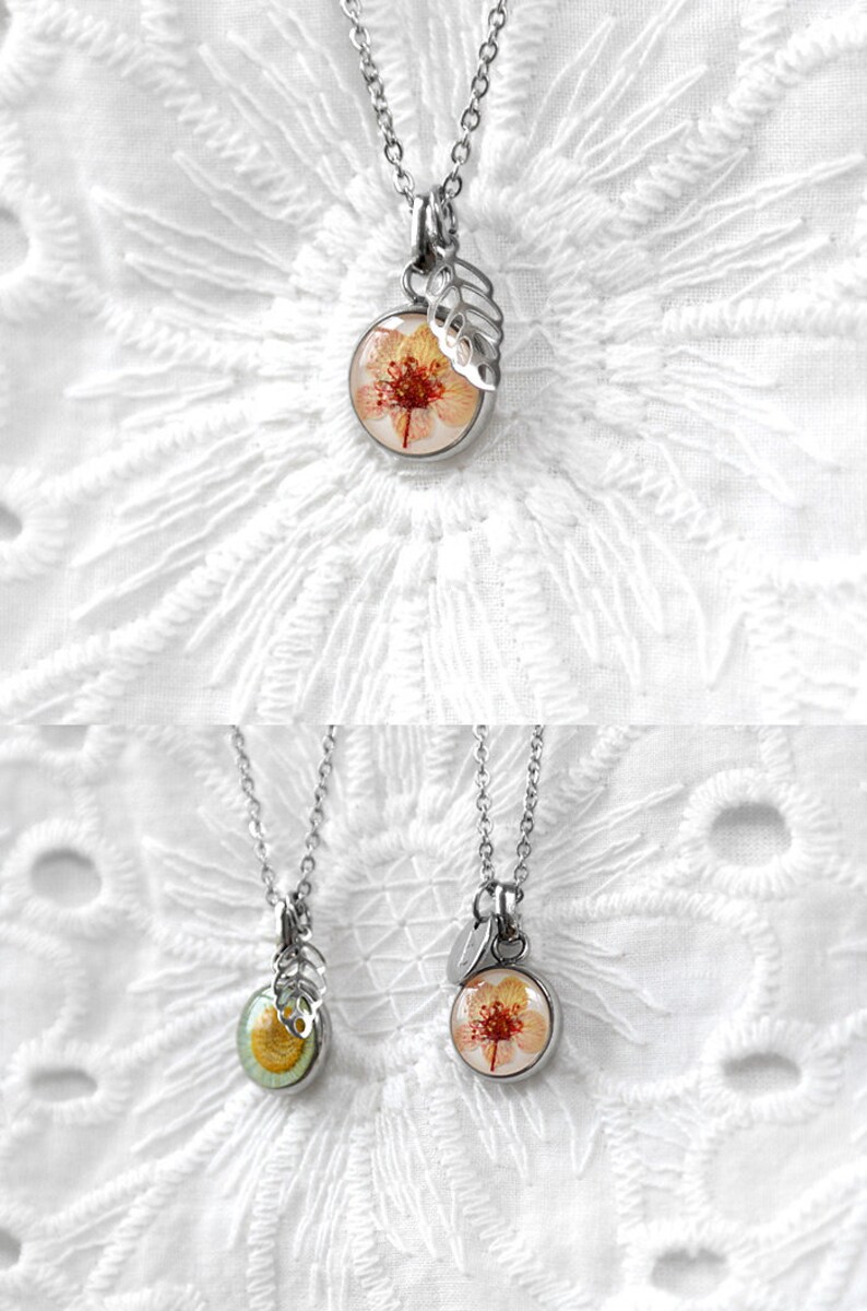 Tiny necklace Initial bridesmaid gift Charm necklace flower girl gift Dainty necklace romantic Simple necklace resin Small necklace for girl