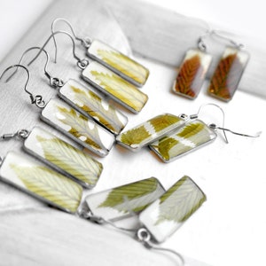 Green leaf earrings resin Dried flower earrings Pressed leaf real flowers earrings image 6