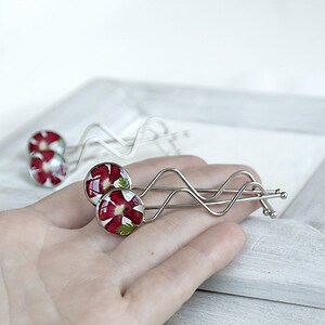 Resin Barrette Red real flowers bobby pins Wedding hair accessories for flower girls image 5