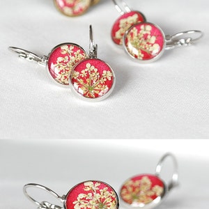 Pressed flower earrings resin Red real flower earrings Botanical romantic earrings Valentines image 3