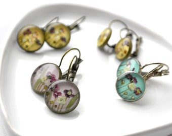 Pressed flower earrings resin Real flowers earrings sister Dry flower earrings