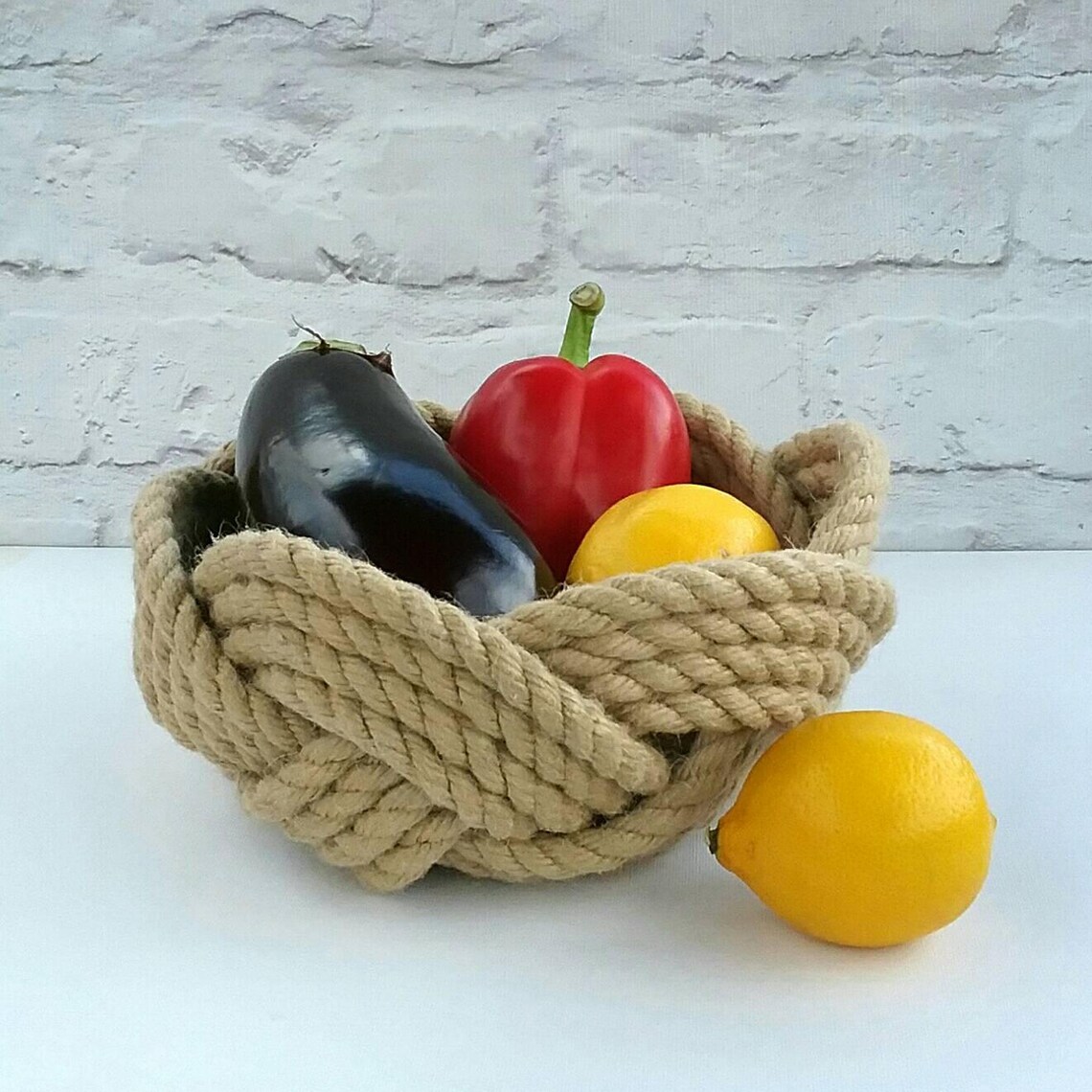 Nautical Rope Fruit Bowl Hand Woven Kitchen Storage Basket. Etsy