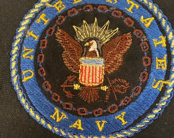 Navy Military Logo Embroidered on Long Sleeve Sweatshirt