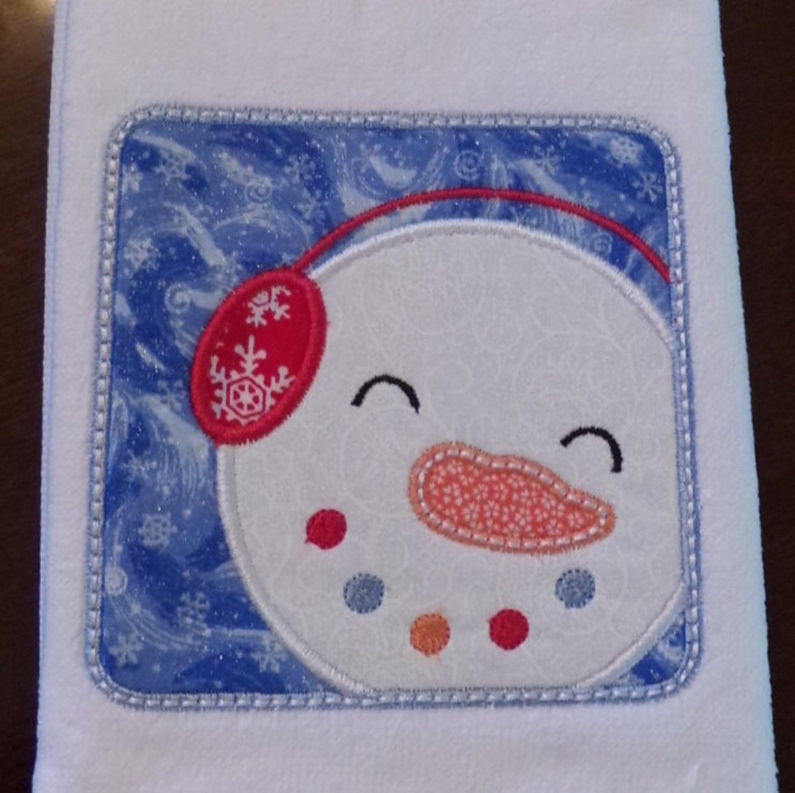 Snowman Appliqued and Embroidered White Terry Hand Towel Etsy