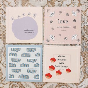 set van 4 bijbel citaat wenskaarten met enveloppen en waterdichte stickers, unieke wenskaarten, christelijke wenskaarten, doopkaarten