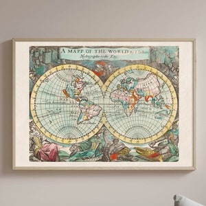 Vintage Weltkarte Druck, Antike Karte, Wissenschaft Poster, Retro Lernposter