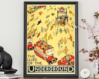 Vintage London Underground Poster, Lure of the Underground, Retro