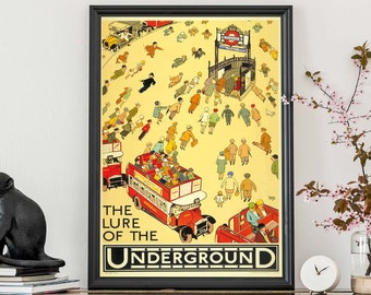 Póster vintage del metro de Londres, el atractivo del metro, obra de arte retro británica, póster antiguo del metro de Londres