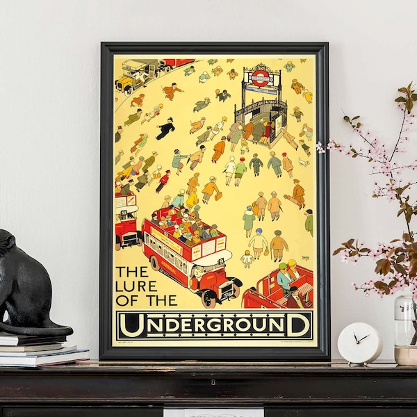 Vintage London Underground Poster, Lure of the Underground, Retro British Artwork, Antique London Tube Poster