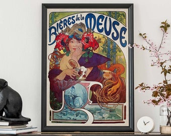 Vintage French Art Print, Alphonse Mucha Advertising Art Print, Art Nouveau French Poster, French Beer Poster