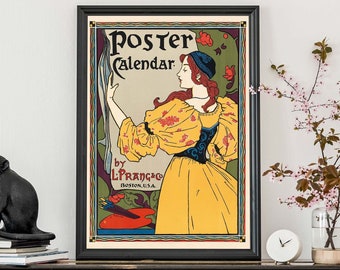 Franse kunstenaarsposter, Art Nouveau Franse muurkunst, retro reclameprint, vrouwillustratie