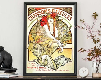 Alphonse Mucha Chansons d'Aieules Vintage Poster, Advertising Art Print, Art Nouveau French Poster