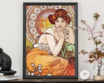 Vintage Alphonse Mucha Art Print, Art Nouveau French Poster, Classic Illustration