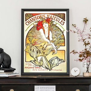 Alphonse Mucha Chansons d'Aieules Vintage Poster, Werbekunstdruck, französisches Jugendstil-Poster Bild 1
