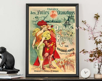 Paris Revue Vintage Art Nouveau French Print, Old French Theatre Poster