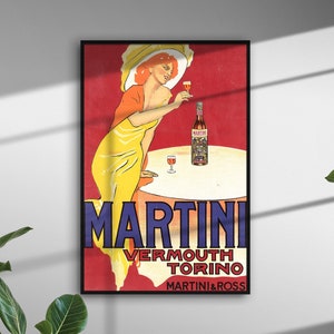 Stampa artistica vintage Martini Vermouth, arte murale francese Art Nouveau, manifesto pubblicitario antico di alcolici