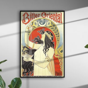 Vintage Poster Bitter oriental French Art Nouveau print Ornamental home decor image 1