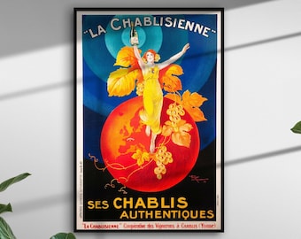 Vintage französisches Wein Poster - La Chablisienne Jugendstil Druck, Retro Küche & Bar Wandkunst