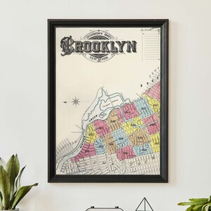 Vintage Brooklyn Map Print, antike USA Wandkunst, Retro NYC Stadt Karte